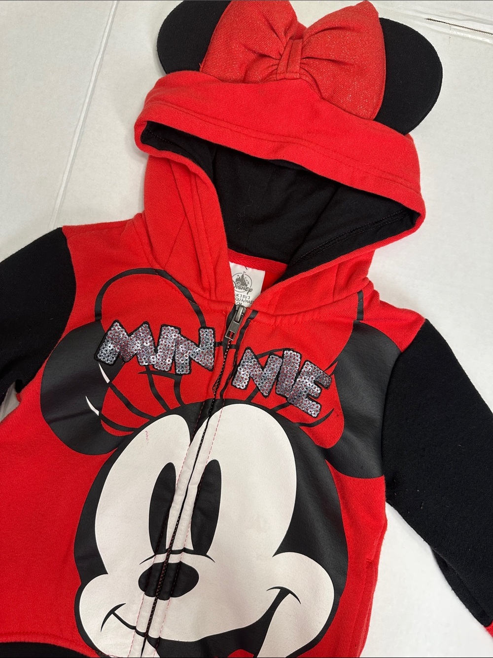 Disney Minnie Mouse Zip-Up Hooded Jacket Youth Girls Size 3 Black Red